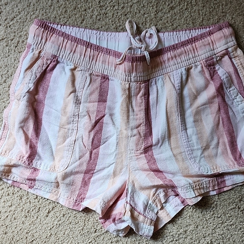 GAP High Waist Striped Shorts - Pink and White